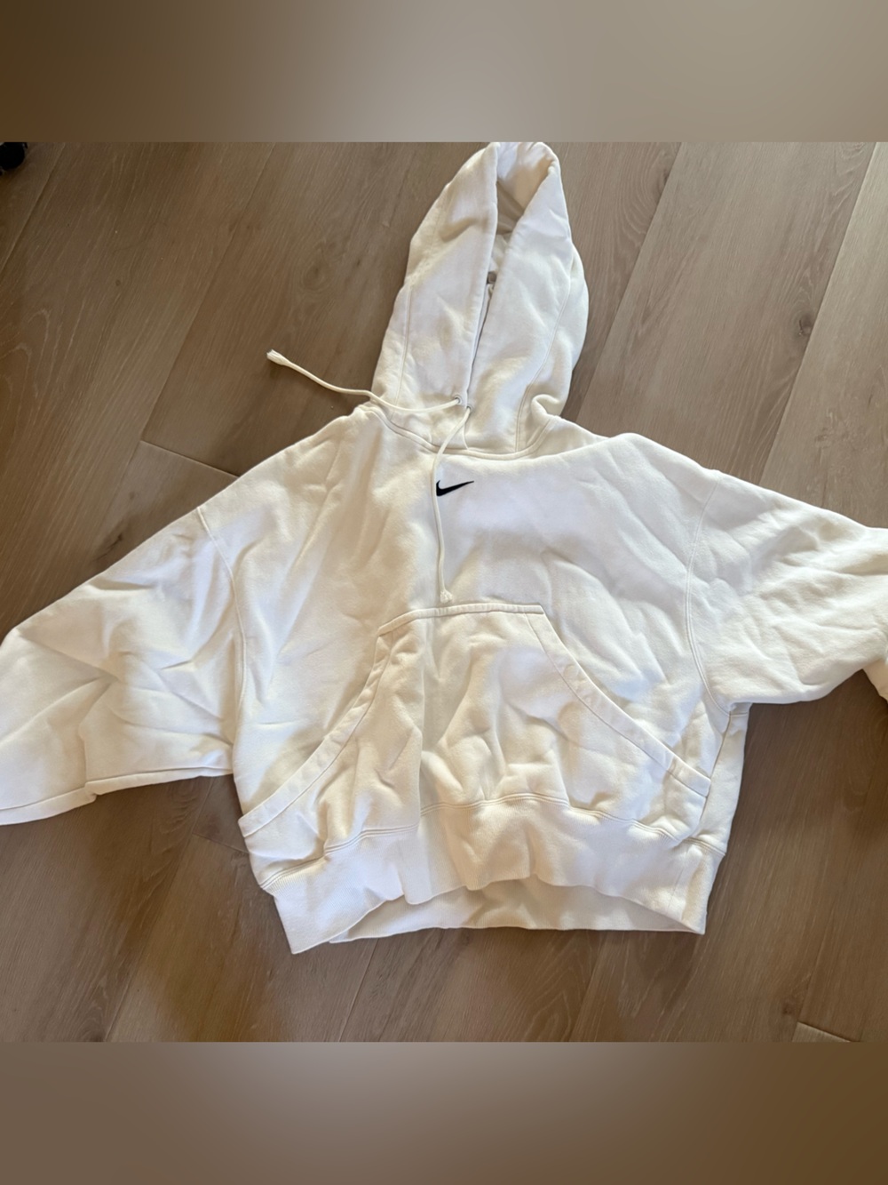 Nike White Hooded Cropped Sweatshirt with Mini Swoosh